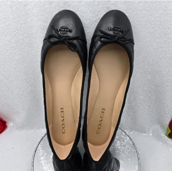 Coach Allyson Quilted Ballet Flats Classic Black Leather Women"s 10 - Picture 7 of 16